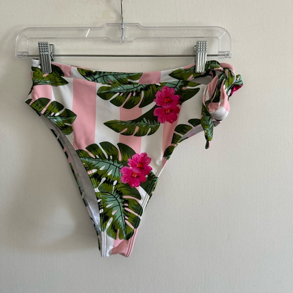 Lovers & Friends Pink Green Palm Stripe Waist Tie Bikini Bottoms size Medium EUC - Picture 7 of 11